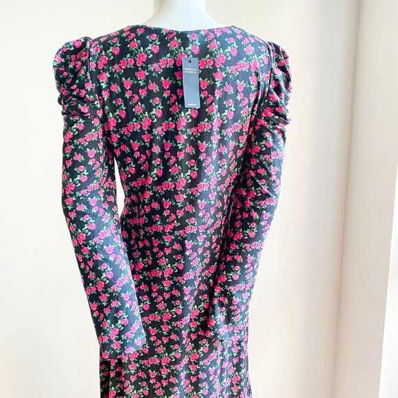 NWT AFRM Revolve Floral Pink Rose y2k Granny Ruched Shoulder Midi Dress S - Picture 8 of 11